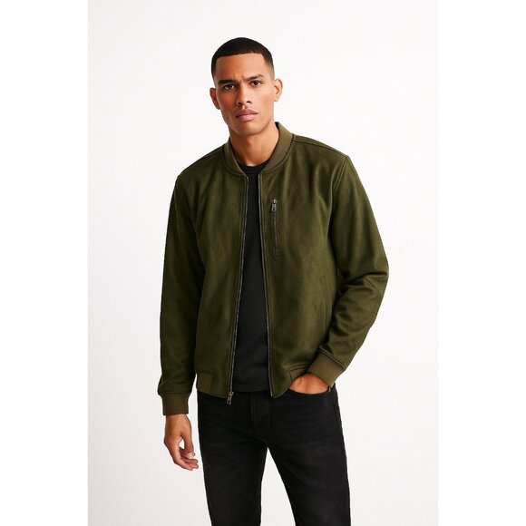 BEN SHERMAN bomber jacket coat faux suede casual zip up olive green XL - Picture 1 of 8